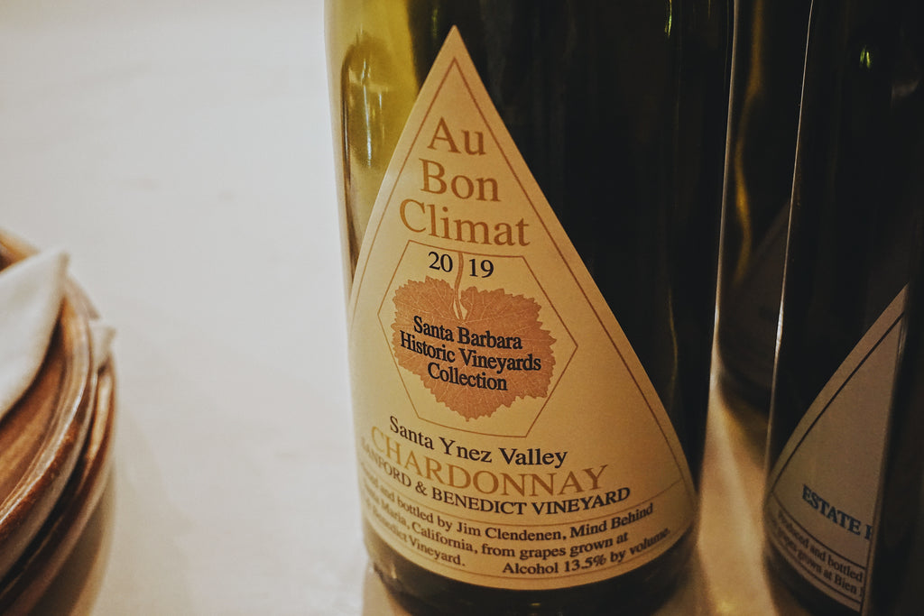 Au Bon Climat Chardonnay wine bottle with label on a white background