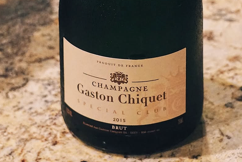 Champagne bottle of 2015 Gaston Chiquet  Special Club on a marble surface